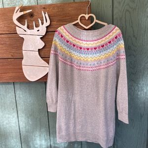 GAP Sweater Dress Heather Grey Holiday Hearts - Size Small (6/7)